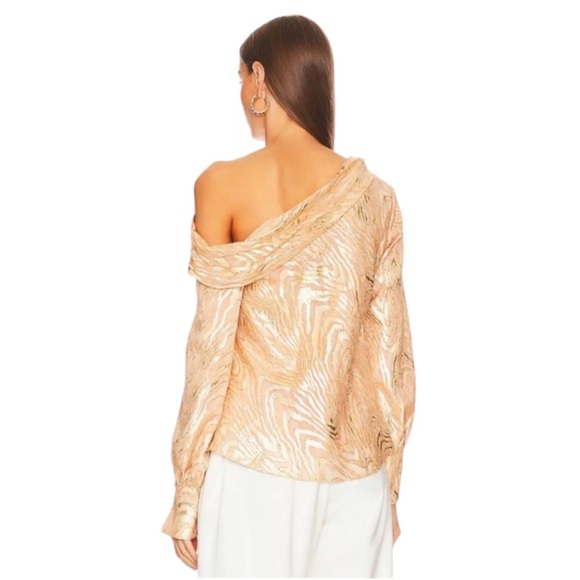 JONATHAN SIMKHAI Alice One Shoulder Top in Apricot Metallic Moire Revolve XS - Picture 3 of 8
